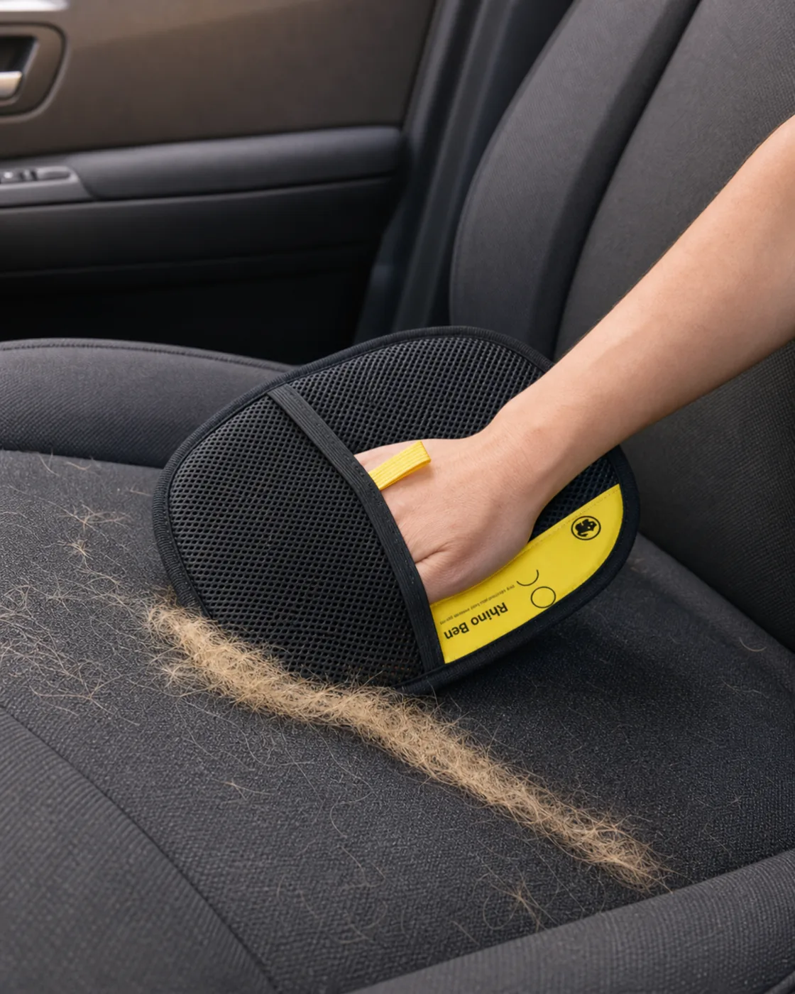 Glove cleaning a car seat