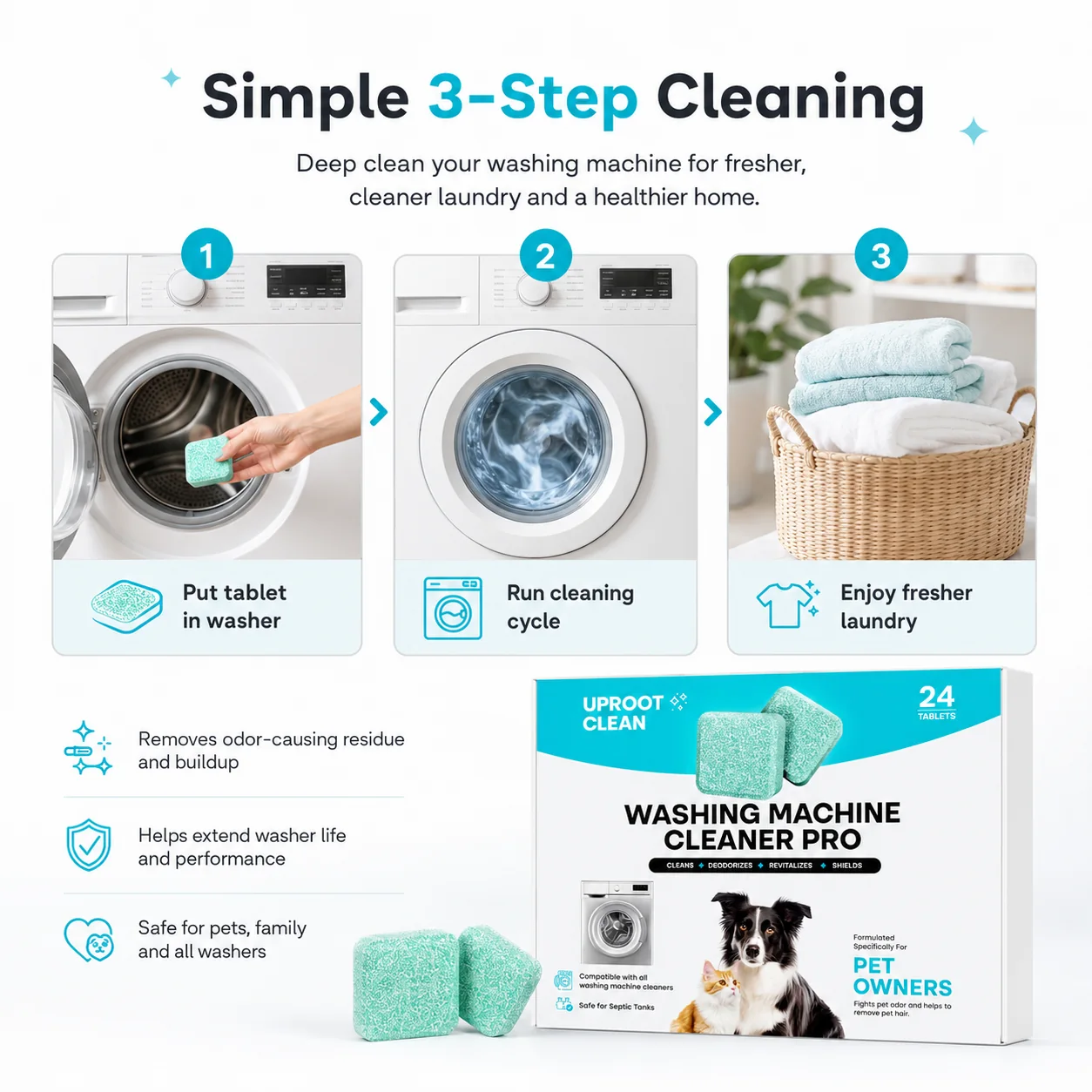 Pet Home Washing Machine Cleaner Sheets view 4
